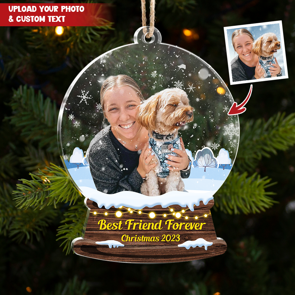 Custom Merry Christmas Photo Snowglobe Printed Acrylic Ornament, Christmas Gift