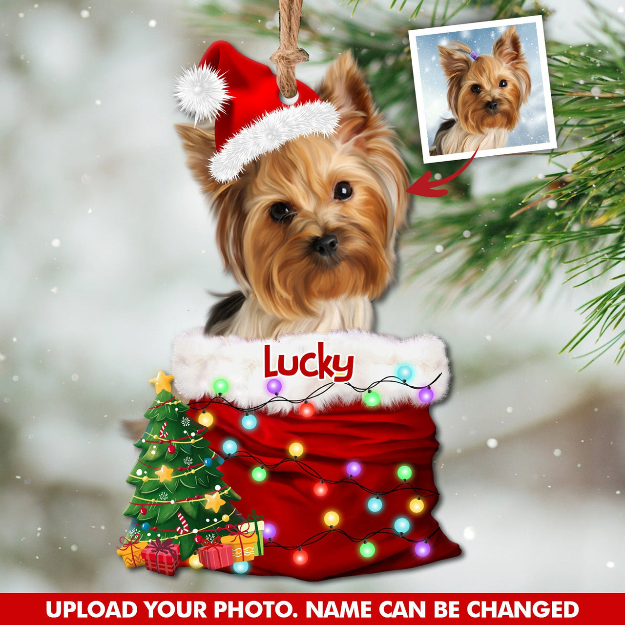 Personalized Upload Photo Dog Christmas Santa Acrylic Ornament, Customized Holiday Ornament