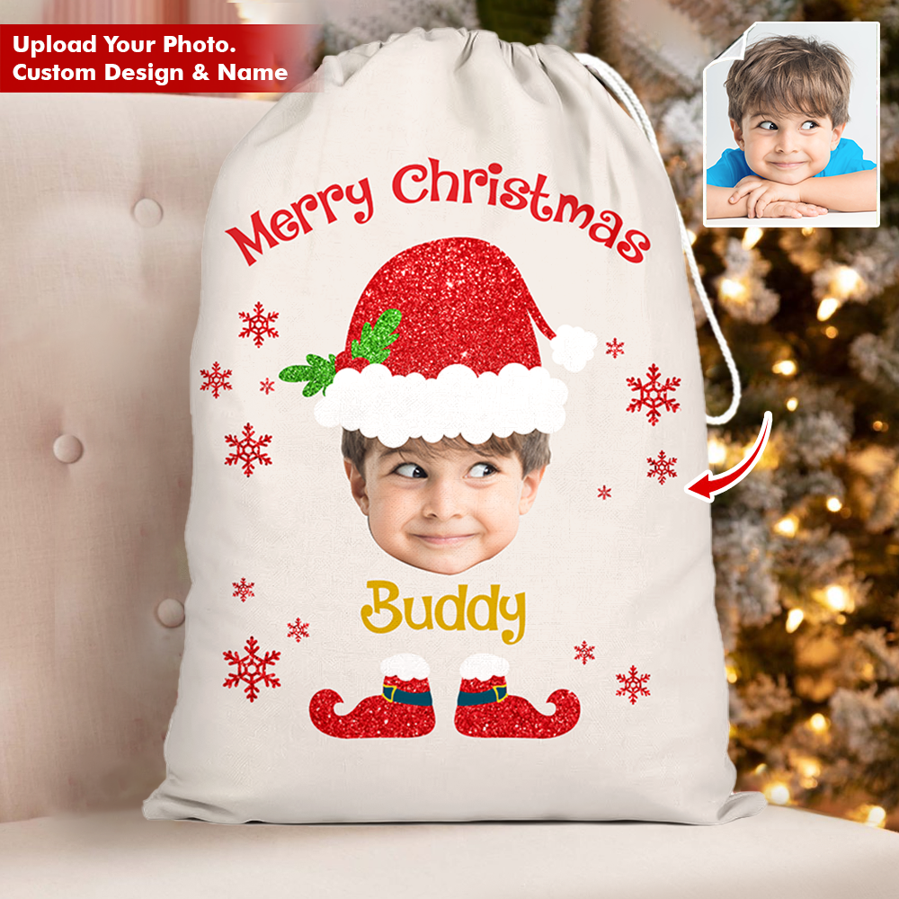 Custom Face Photo Baby Claus Family Santa Sack, Christmas Gift