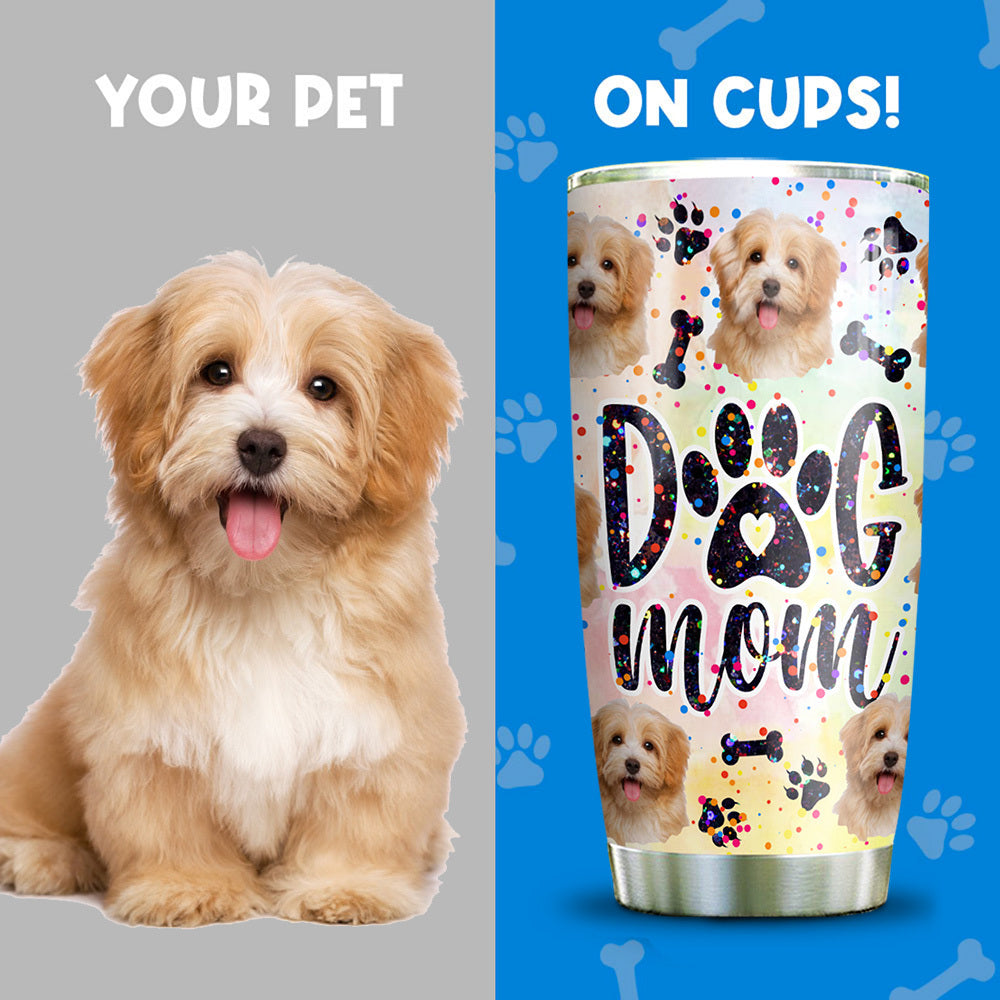 Glitter Dog Mom With Photos Tumbler, Dog Lover Gift