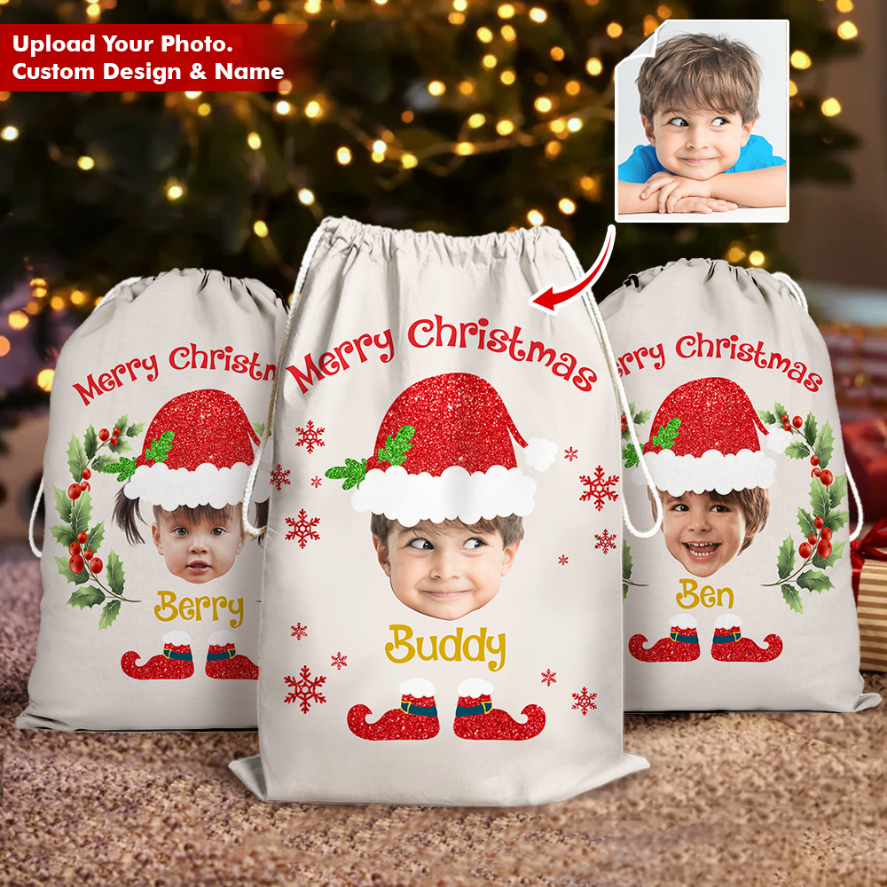 Custom Face Photo Baby Claus Family Santa Sack, Christmas Gift