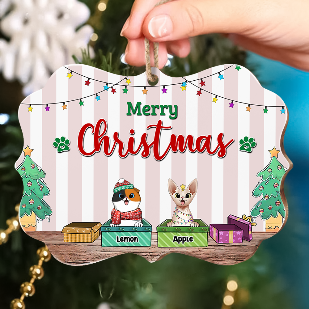 Custom Happy Pawlidays Dog Cat Printed Wood Ornament, Christmas Gift