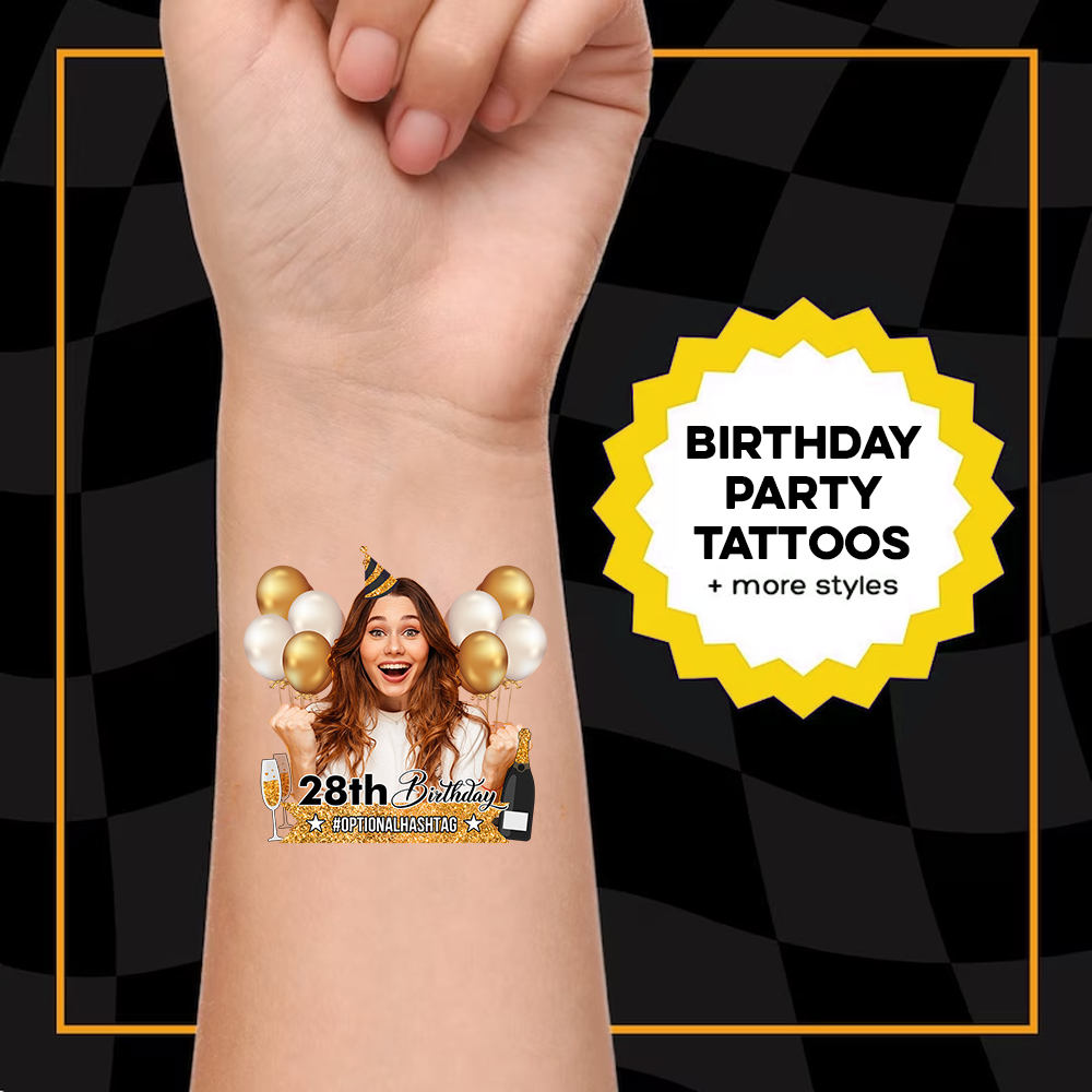 Personalized Happy Birthday Photo Glitter Party Tattoos, B-day Party Supply