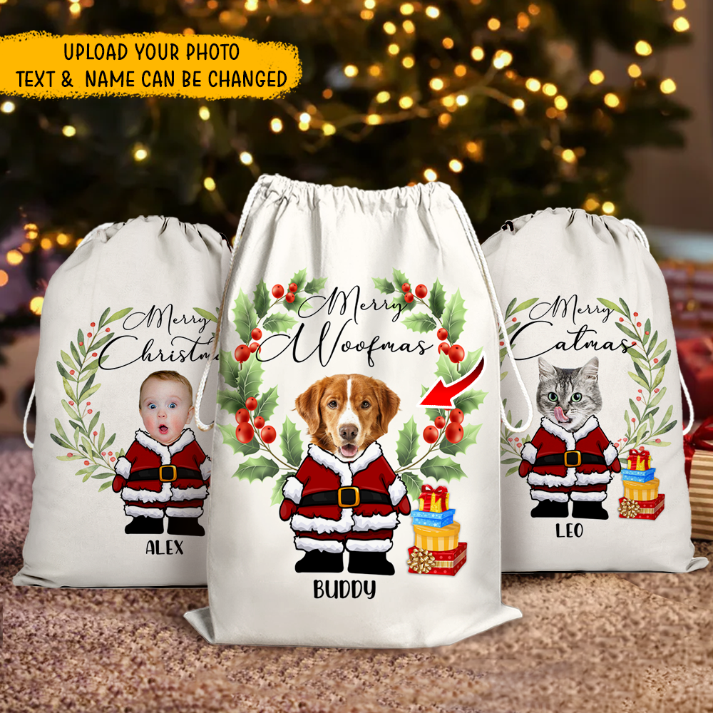 Personalised Face Photo Merry Christmas Santa Family Santa Sack