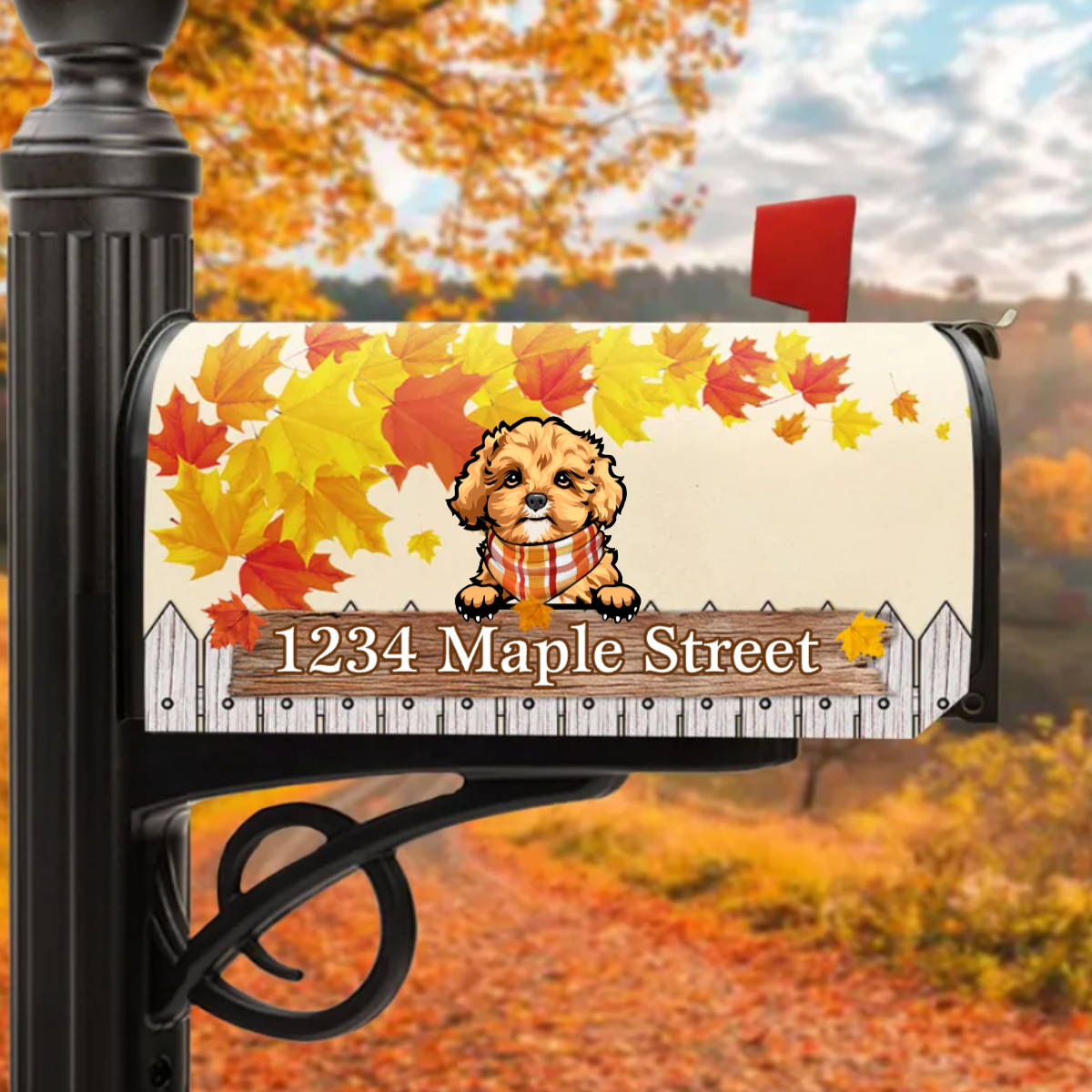 Personalized Mailbox Cover- Gift For Dog Cat Lovers- Hello Fall Maple Leaves