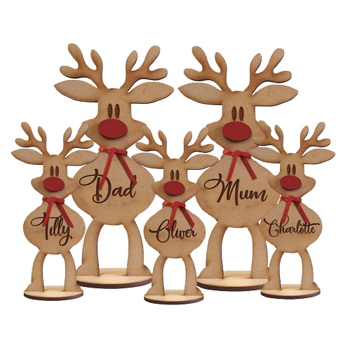 Personalised Wooden Place Names - Christmas Gift For Family - Standing Reindeer Table Decoration