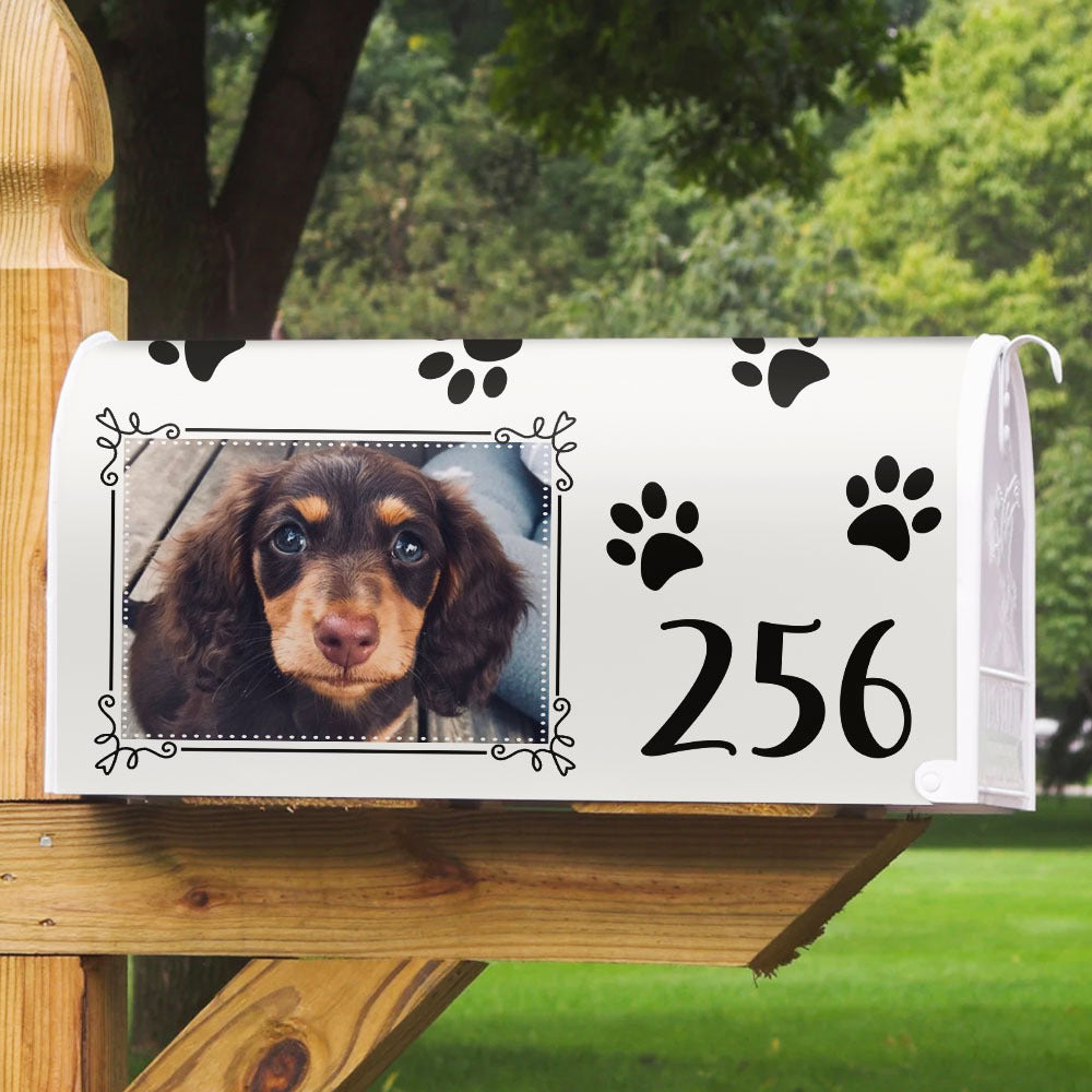 Paw Prints With Photo House Number Mailbox Cover, Pet Lover Gift