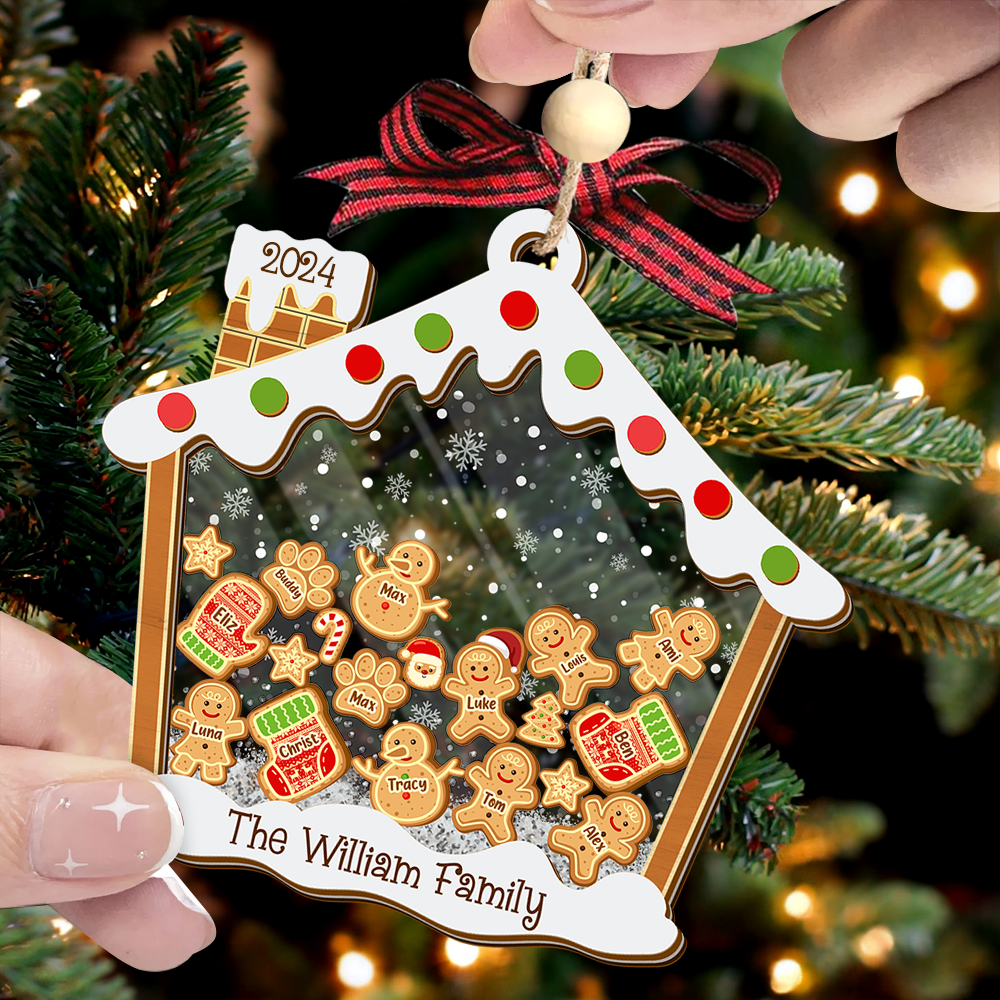 Personalized Shaker Ornament - Christmas Gift For Family - A Candy House With Gingerbreads