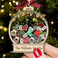 Thumbnail for Personalized Shaker Ornament - Christmas Gift For Family - Christmas Wreath With Stocking Name