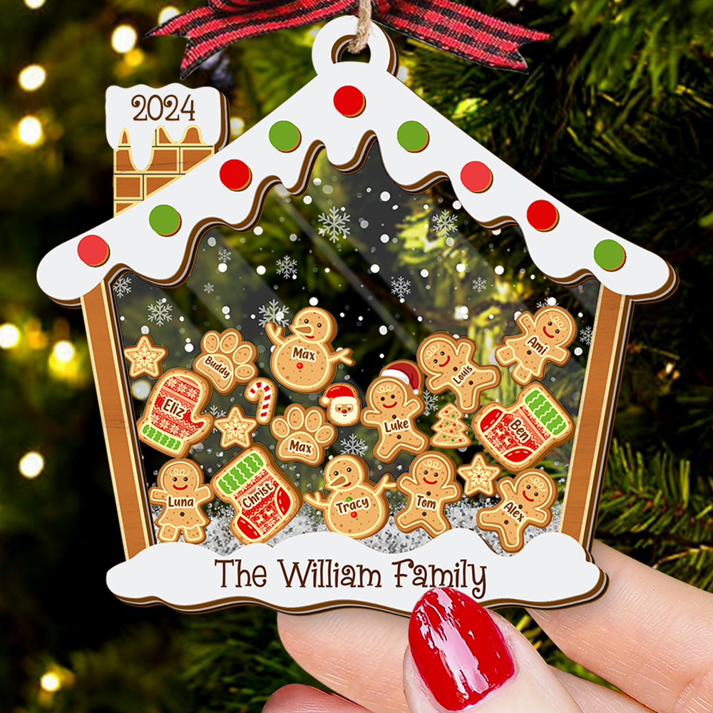 Personalized Shaker Ornament - Christmas Gift For Family - A Candy House With Gingerbreads