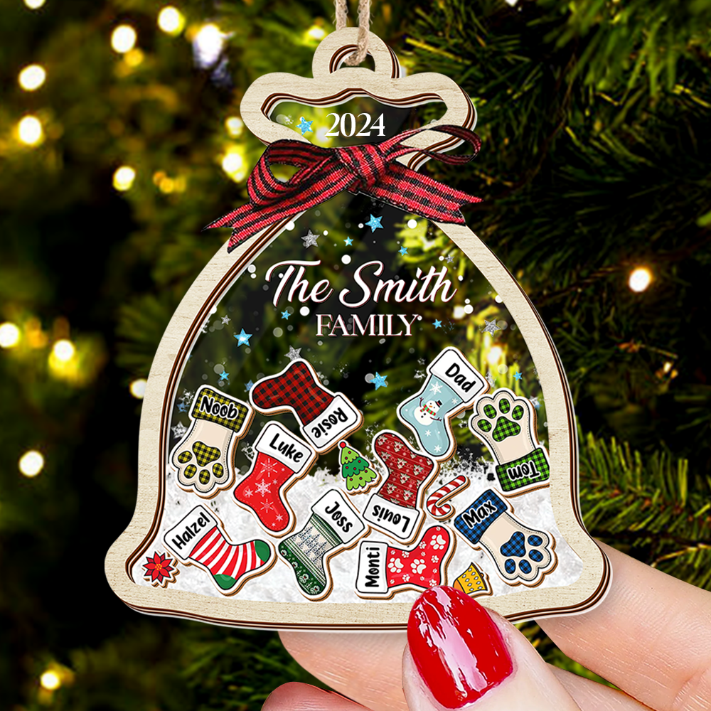 Personalized Shaker Ornament - Christmas Gift For Family - Santa Sack Ornament With Names