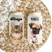 Thumbnail for Custom Portrait Photo Glass Can With Lid & Straw, Pet Lover Gift