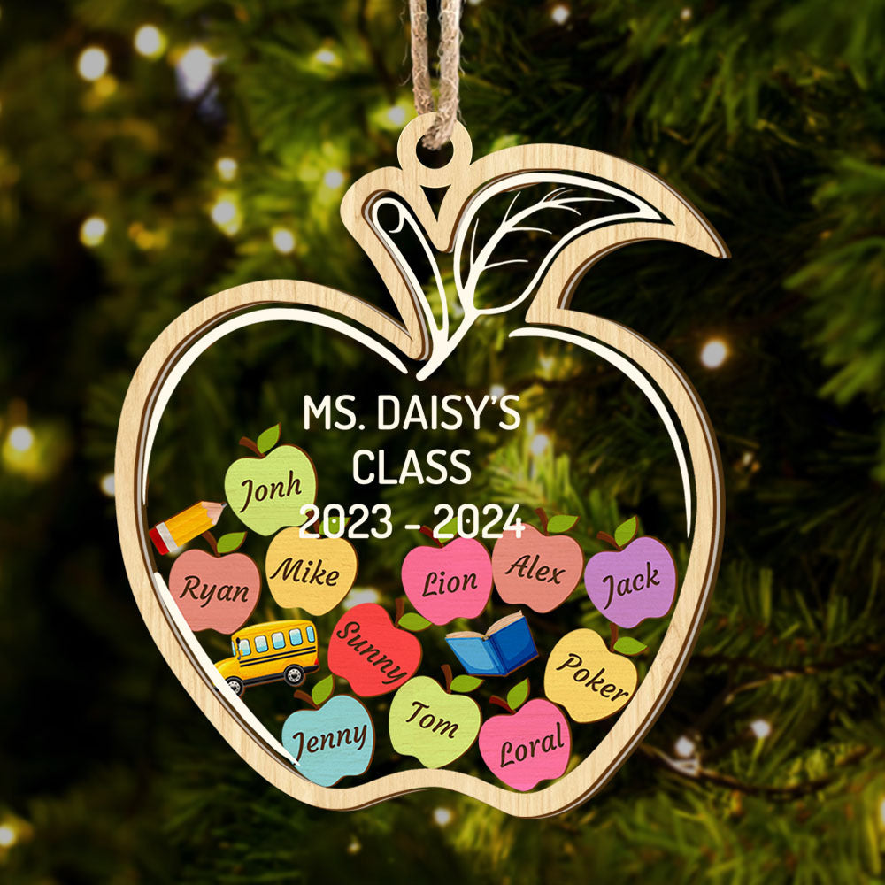 Personalized Shaker Ornament - Christmas Gift For Teacher - Apple Ornament With Names