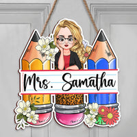 Thumbnail for Custom Teacher Name Pencils Flowers Shaped Door Sign, Gift For Teacher