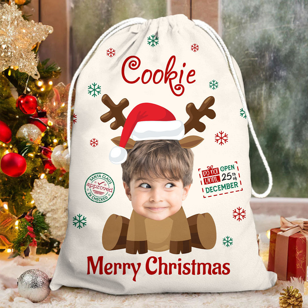 Personalized Santa Sack - Christmas Gift For Family - Face Photo Cutout Santa Snowman Elf Reindeer