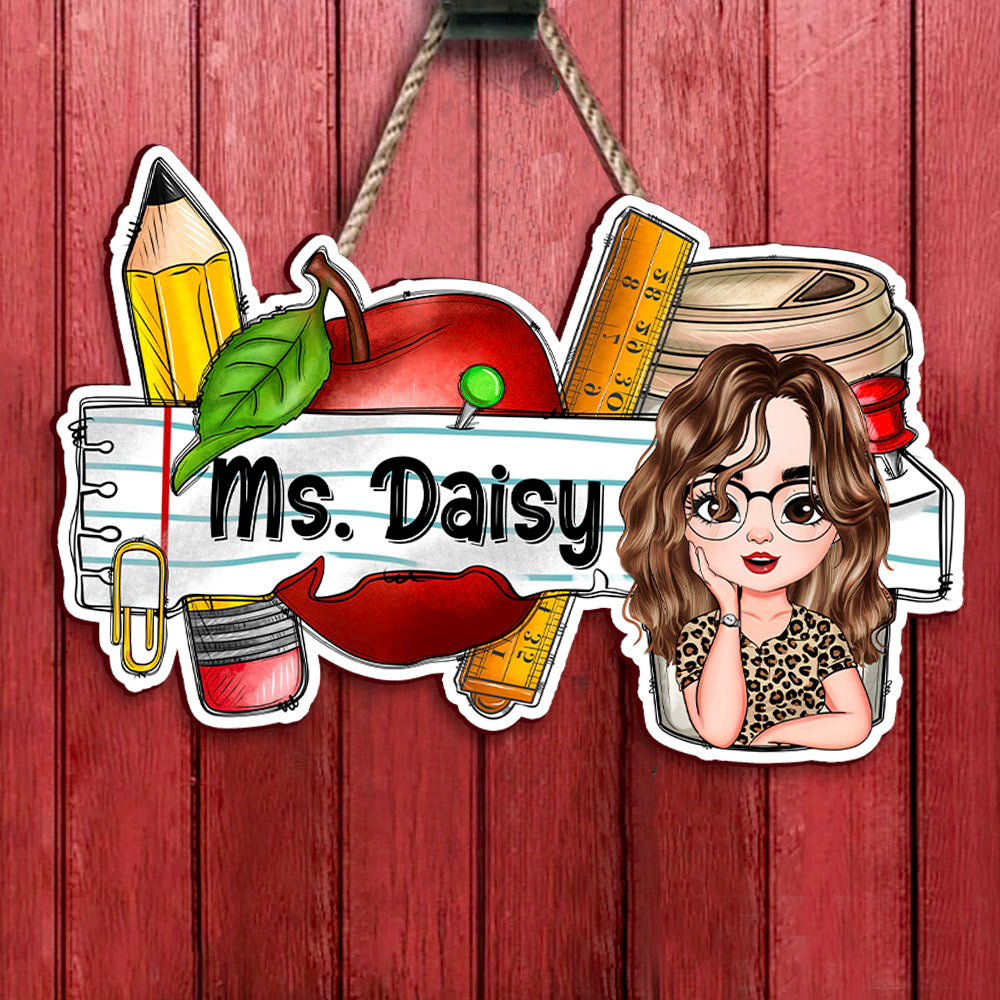 Custom Smiling Teacher Name Shaped Door Sign, Gift For Teacher