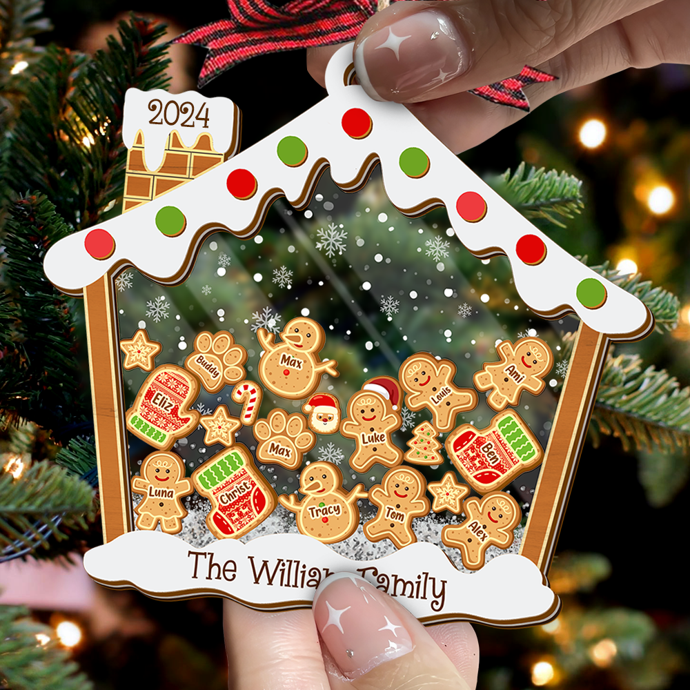 Personalized Shaker Ornament - Christmas Gift For Family - A Candy House With Gingerbreads