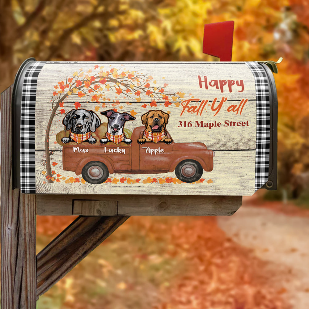 Happy Fall Dog Truck Magnetic Mailbox Cover, Dog Lover Gift