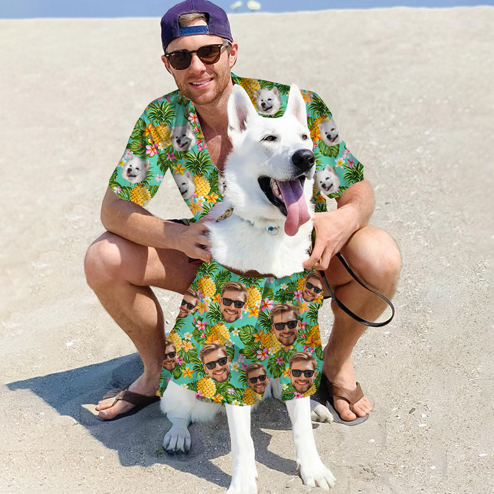 Personalized Tropical Face Photo Hawaiian Shirt, Matching Shirt For Dog Cat Lovers