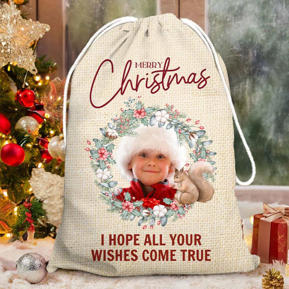 Personalized Santa Sack - Christmas Gift For Family - Christmas Wreath Family Photo