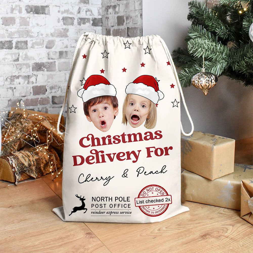 Personalized Santa Sack - Christmas Gift For Family - Upload Face Photo With Santa Hat