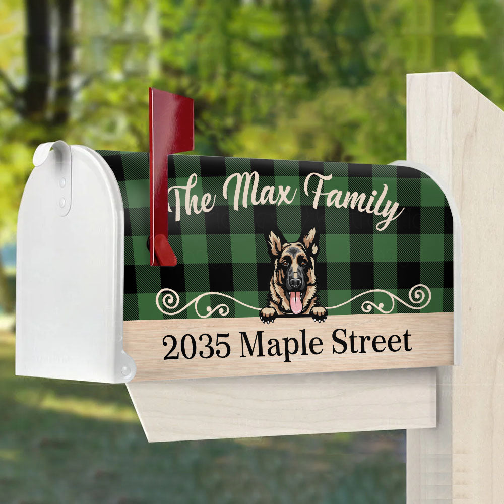 Personalized Buffalo Plaid Check Mailbox Cover, Dog Lover Gift