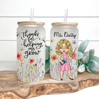 Thumbnail for Custom Thank You For Helping Me Grow Teacher Glass Can With Lid & Straw, Gift For Teacher