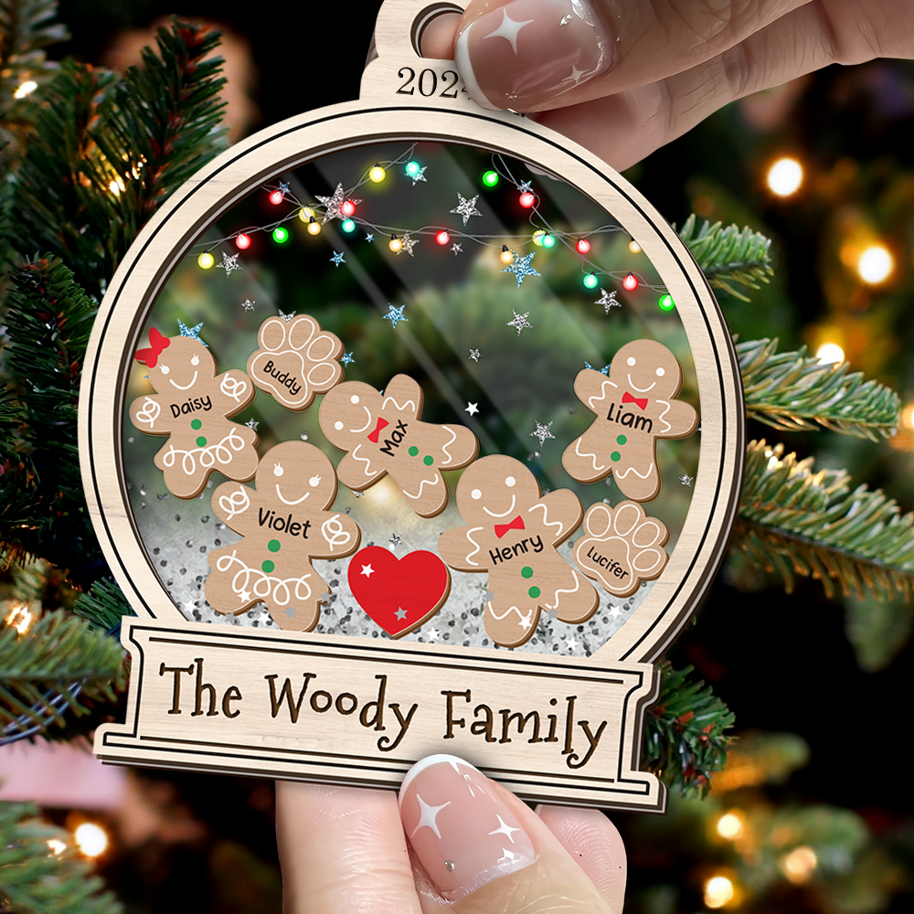 Personalized Shaker Ornament - Christmas Gift For Family - Gingerbread Family Cookies