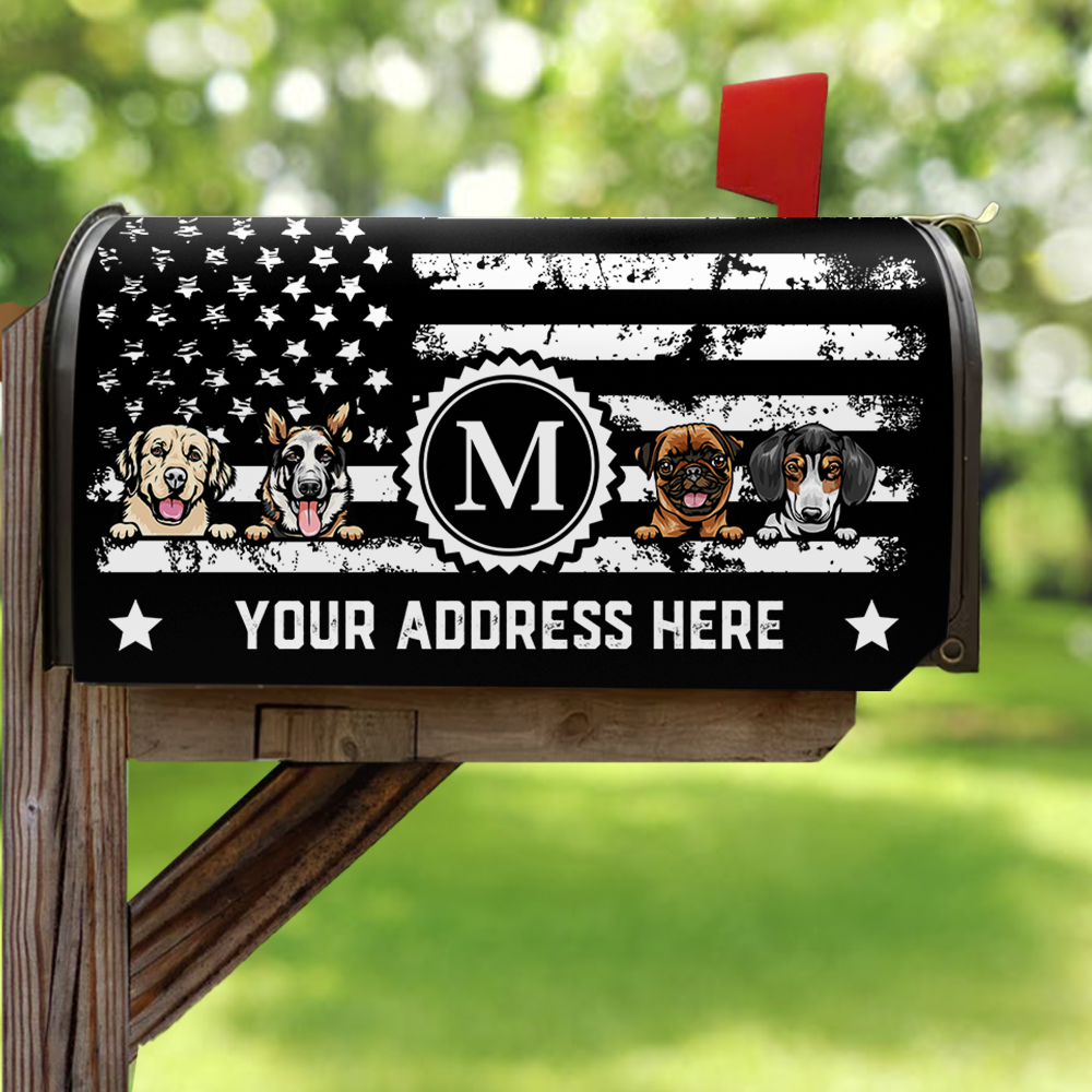 Personalized Dog Cat 4th July Black & White American Flag Mailbox Cover, Gift For Dog Cat Lovers