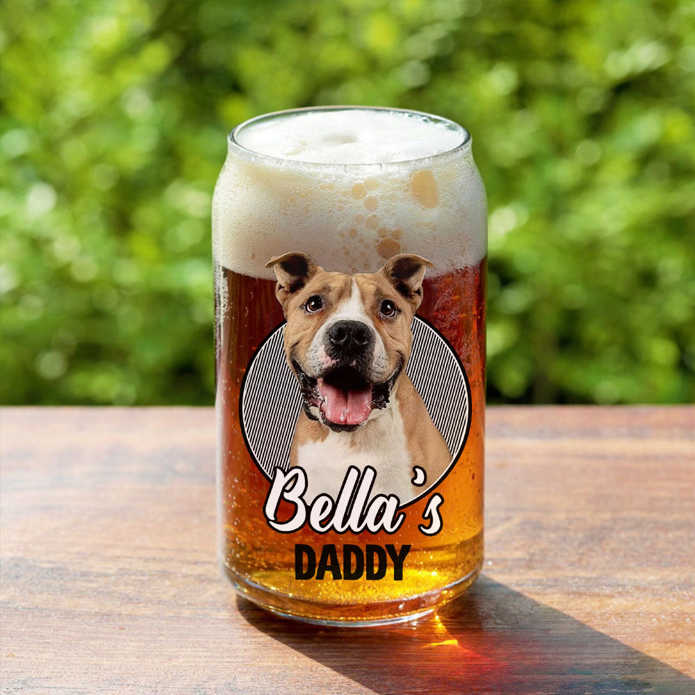 Custom Pet's Human Photo Beer Glass Can, Pet Lover Gift