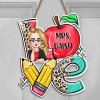 Thumbnail for Custom Love Teacher Name Shaped Door Sign, Classroom Decorations Gift