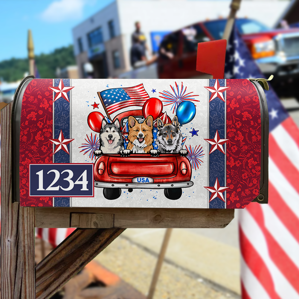 Personalized Dog Cat America Truck Mailbox Cover, Memorial Day Decoration