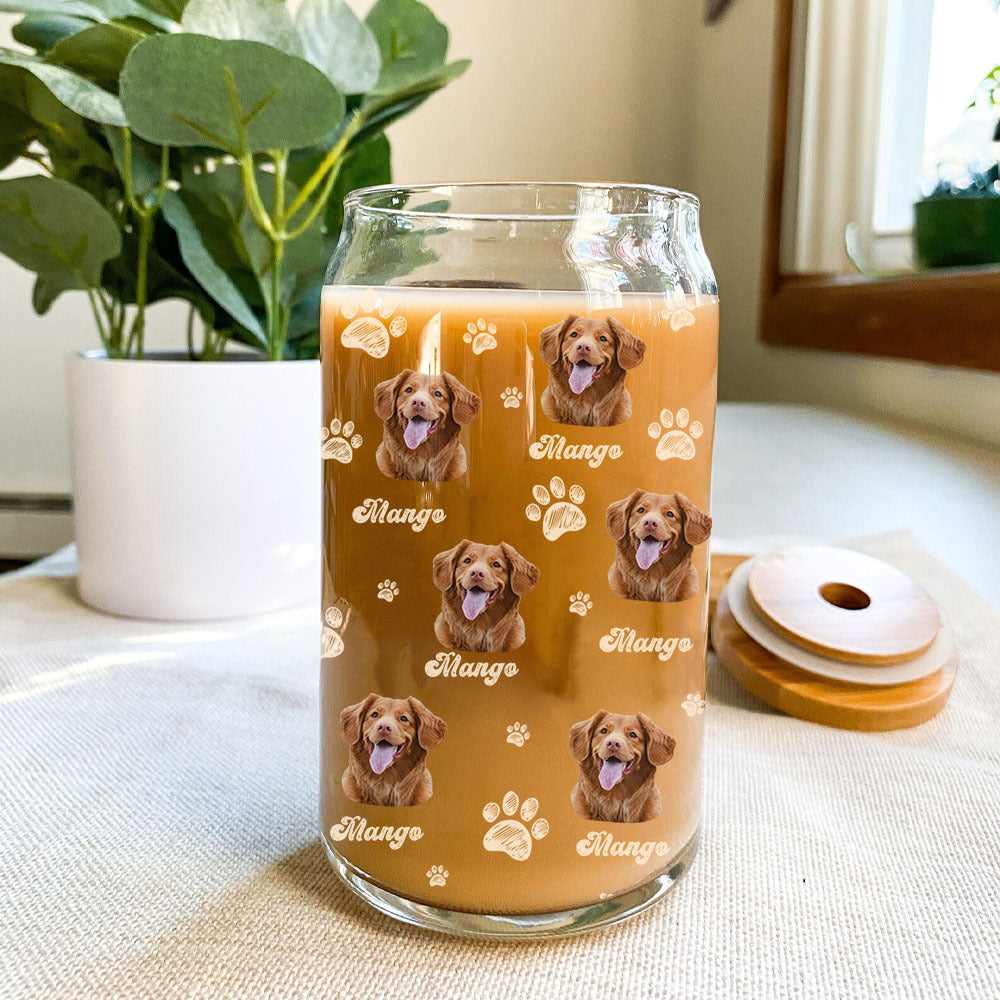 Custom Photo With Name Dog Cat Glass Can With Lid & Straw, Pet Lover Gift