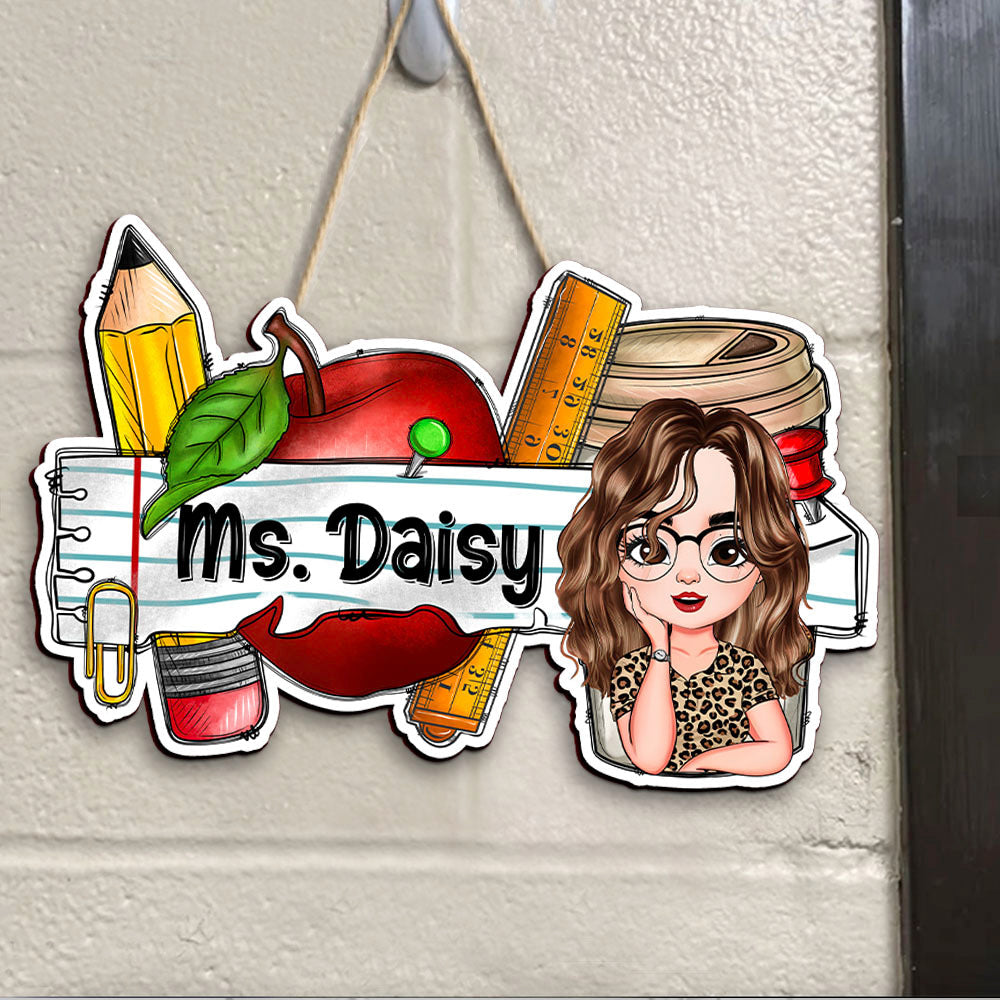 Custom Smiling Teacher Name Shaped Door Sign, Gift For Teacher