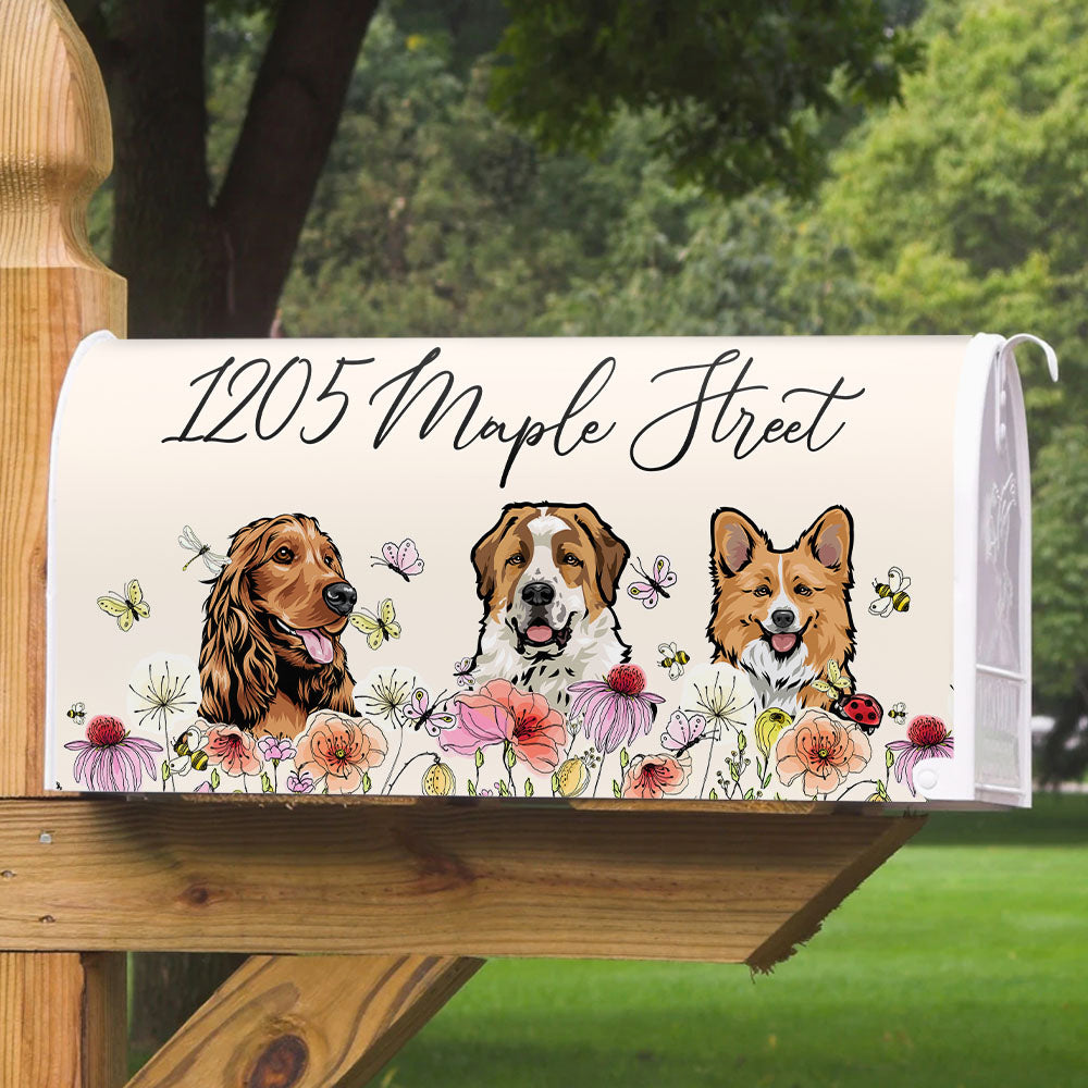 Custom Flowers Dog Cat Address Mailbox Cover, Dog Lover Gift