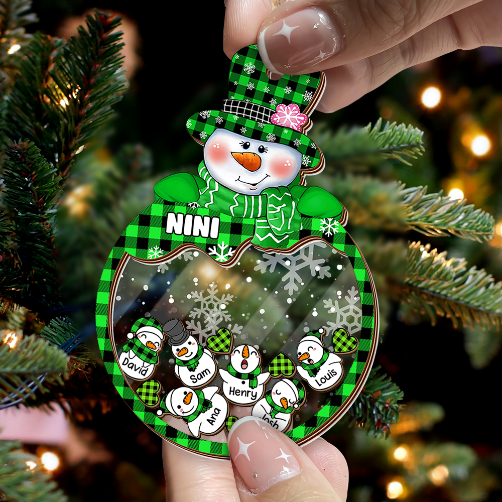 Personalized Shaker Ornament - Christmas Gift For Grandma - Multicolor Grandma Mom Snowman And Kids