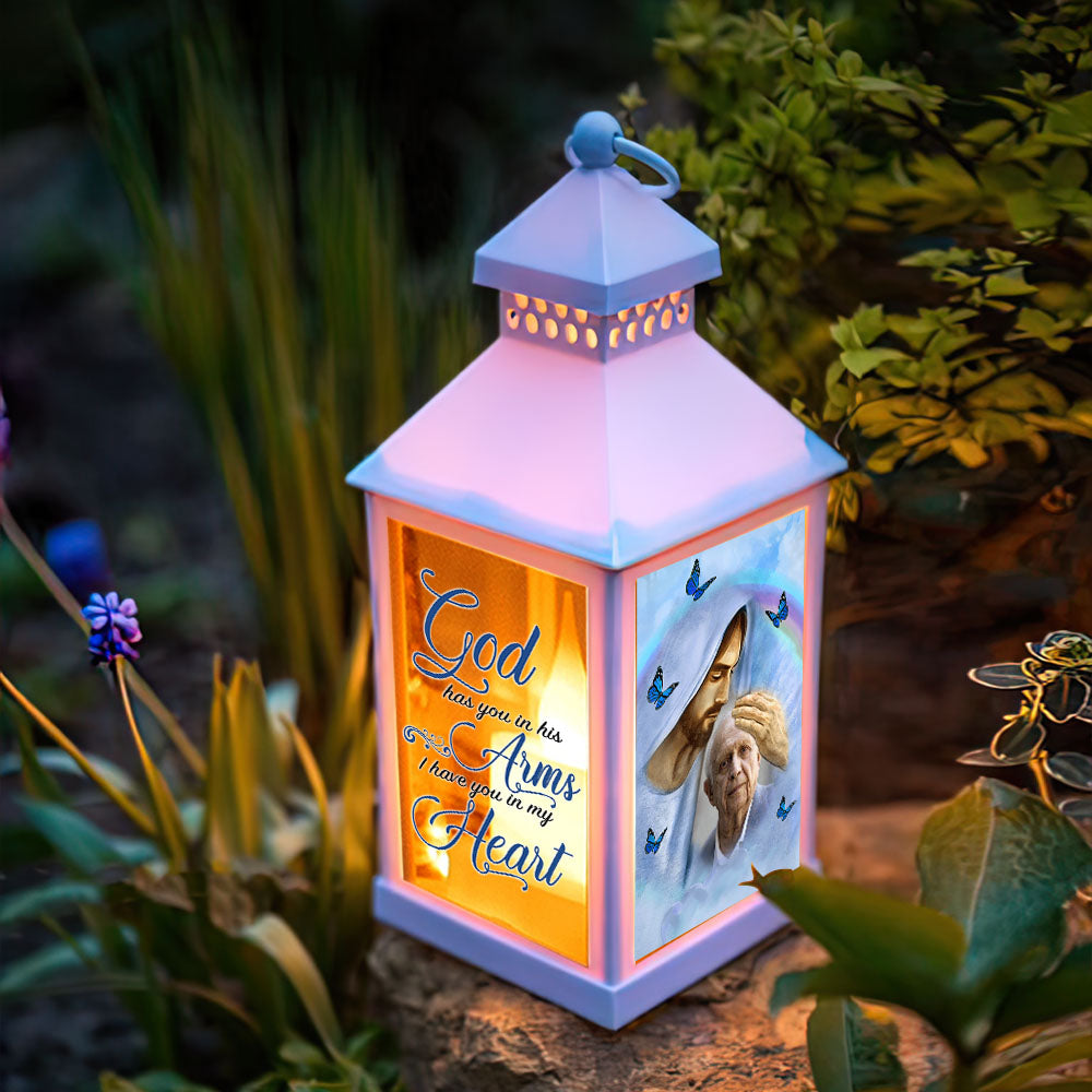 Colorful Background Upload Photo God Has You In His Arms Memorial Lantern II, Memorial Gift