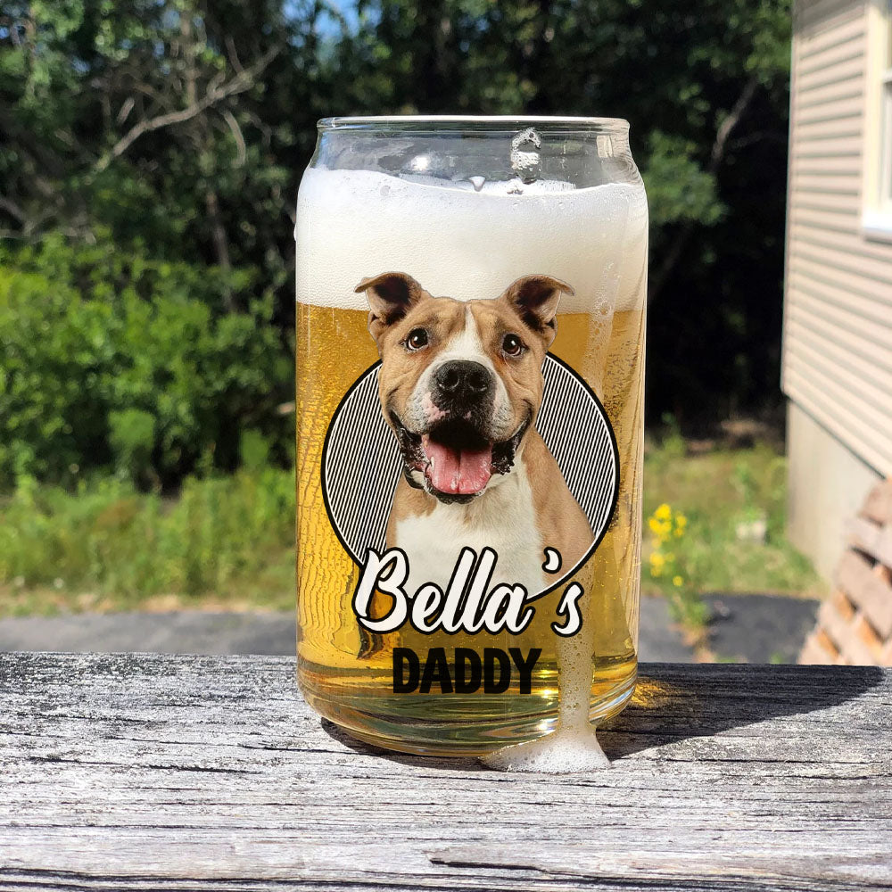 Custom Pet's Human Photo Beer Glass Can, Pet Lover Gift