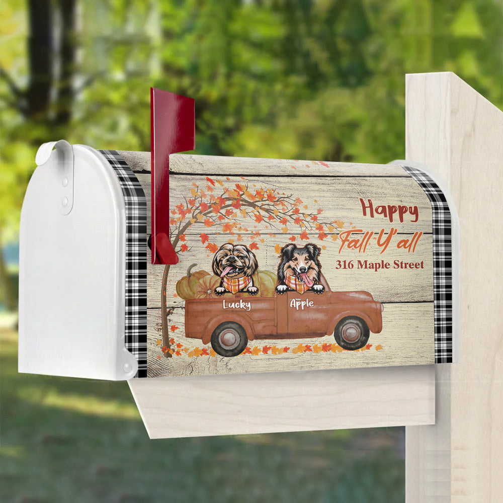 Happy Fall Dog Truck Magnetic Mailbox Cover, Dog Lover Gift