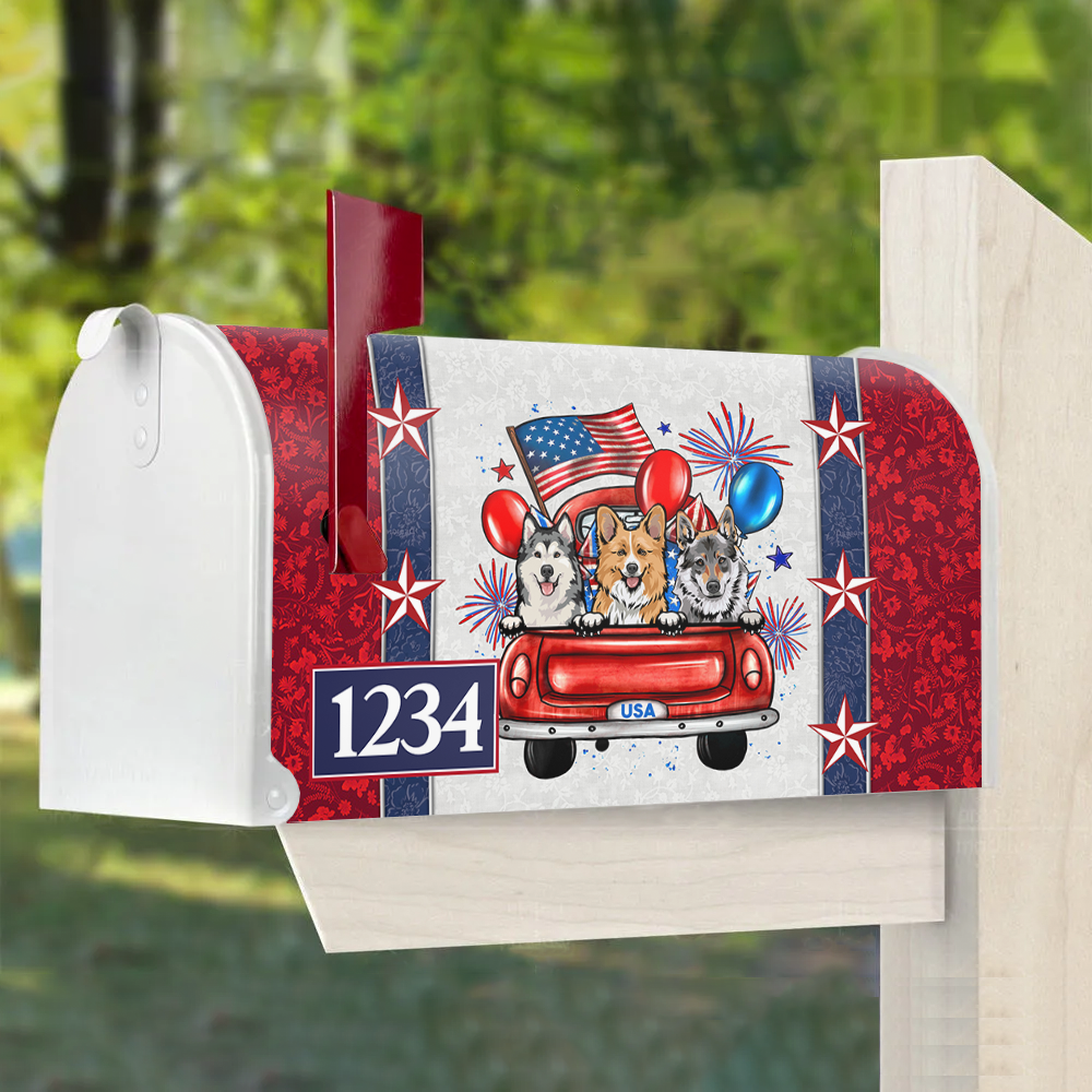 Personalized Dog Cat America Truck Mailbox Cover, Memorial Day Decoration