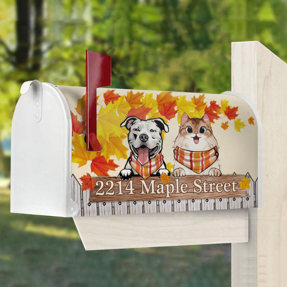 Personalized Mailbox Cover- Gift For Dog Cat Lovers- Hello Fall Maple Leaves