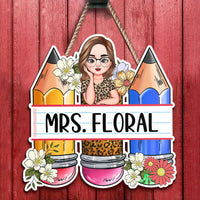 Thumbnail for Custom Teacher Name Pencils Flowers Shaped Door Sign, Gift For Teacher