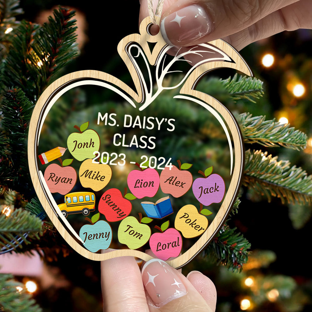 Personalized Shaker Ornament - Christmas Gift For Teacher - Apple Ornament With Names