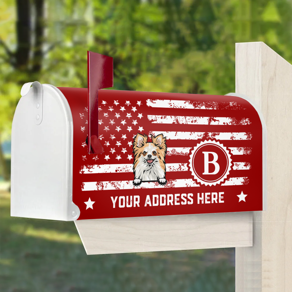 Personalized Dog Cat 4th July Black & White American Flag Mailbox Cover, Gift For Dog Cat Lovers