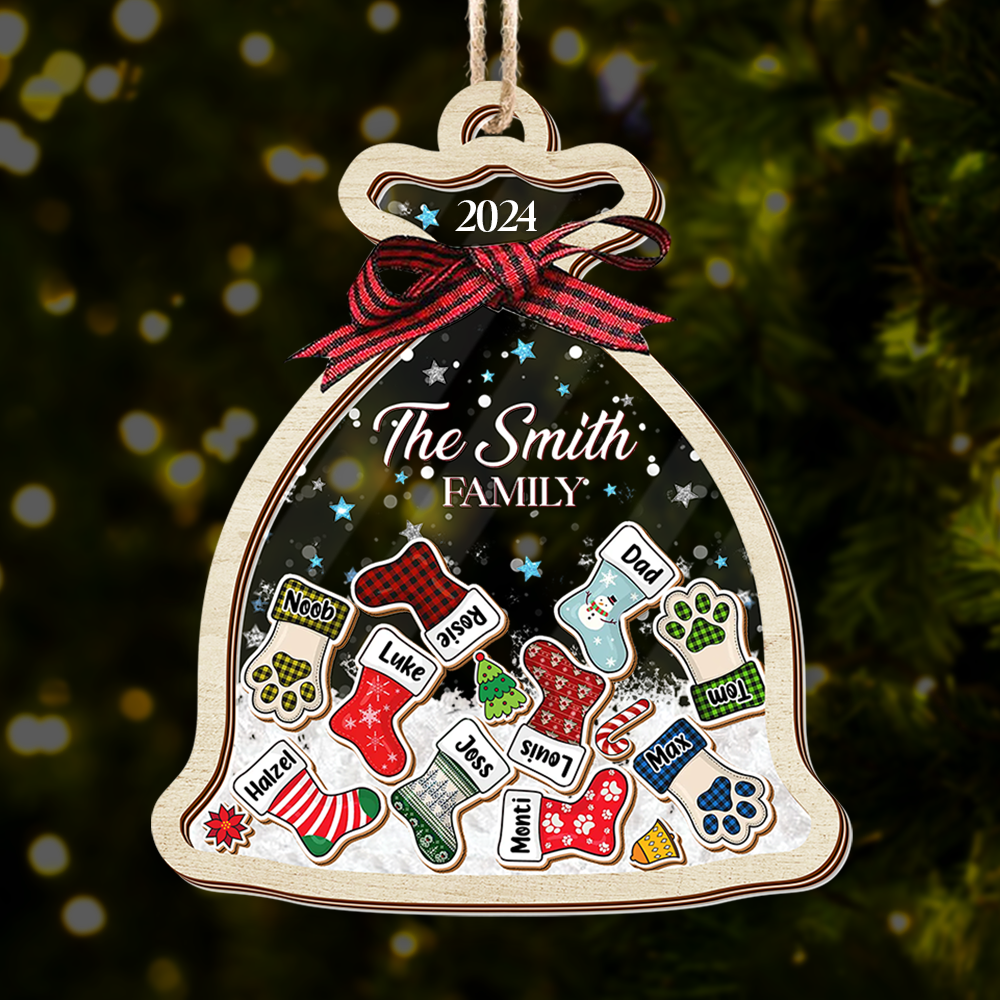 Personalized Shaker Ornament - Christmas Gift For Family - Santa Sack Ornament With Names