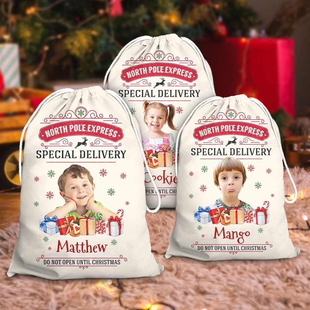 Personalized Christmas Bag - Christmas Gift For Family - Vintage Style With Photo