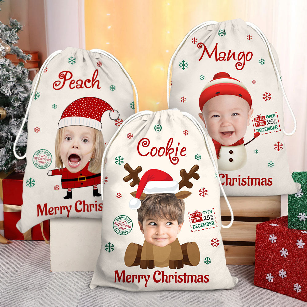 Personalized Santa Sack - Christmas Gift For Family - Face Photo Cutout Santa Snowman Elf Reindeer