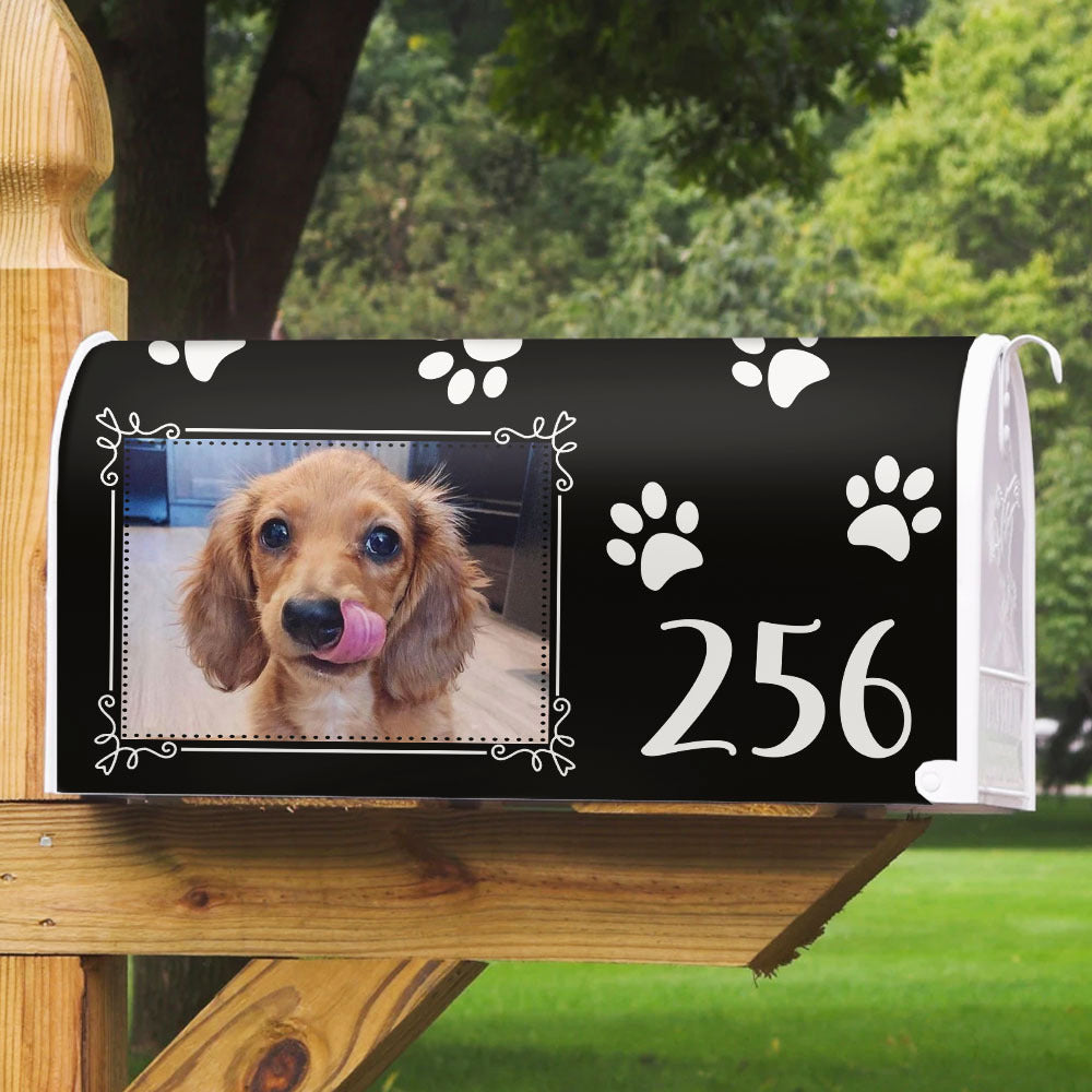 Paw Prints With Photo House Number Mailbox Cover, Pet Lover Gift