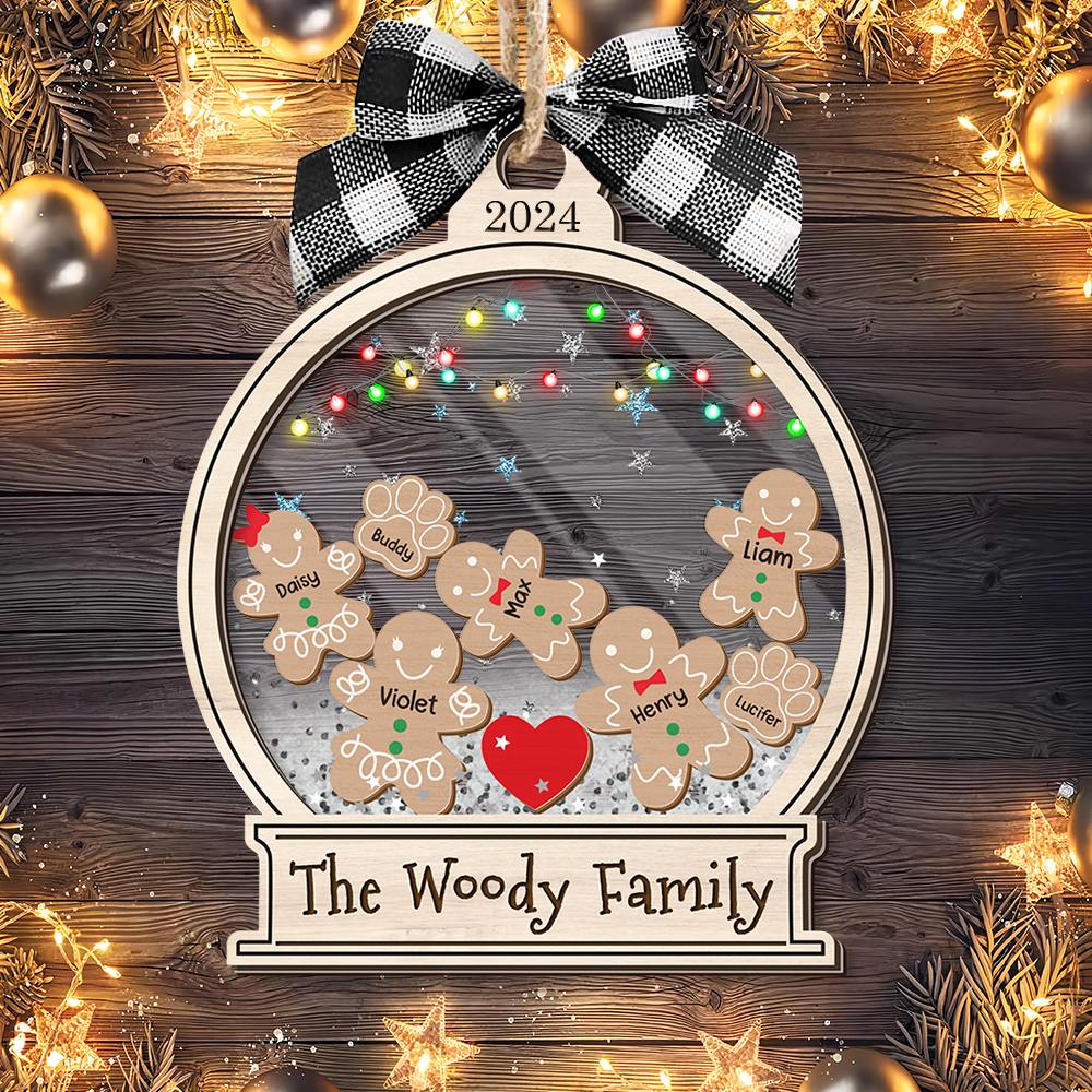 Personalized Shaker Ornament - Christmas Gift For Family - Gingerbread Family Cookies