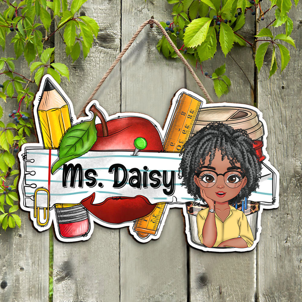 Custom Smiling Teacher Name Shaped Door Sign, Gift For Teacher